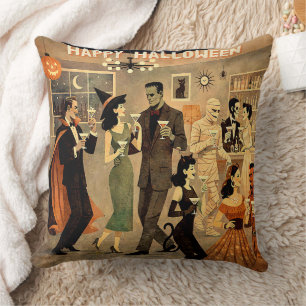 Mid Century Retro 40s Halloween Martini Party Throw Pillow