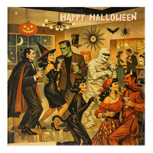 Mid Century Retro 50s Halloween Martini Party Acrylic Print