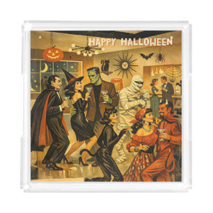 Mid Century Retro 50s Halloween Martini Party Acrylic Tray