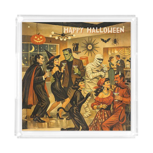 Mid Century Retro 50s Halloween Martini Party Acrylic Tray