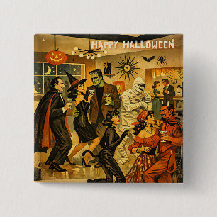 Mid Century Retro 50s Halloween Martini Party Button