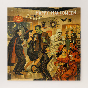 Mid Century Retro 50s Halloween Martini Party Jigsaw Puzzle
