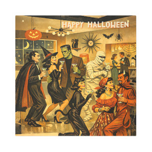 Mid Century Retro 50s Halloween Martini Party Metal Print