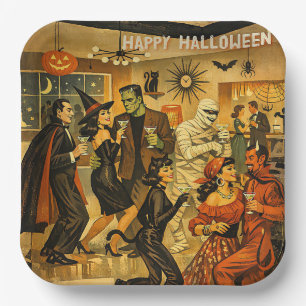 Mid Century Retro 50s Halloween Martini Party Paper Plates