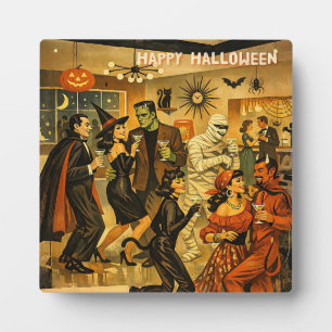 Mid Century Retro 50s Halloween Martini Party Plaque