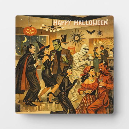 Mid Century Retro 50s Halloween Martini Party Plaque