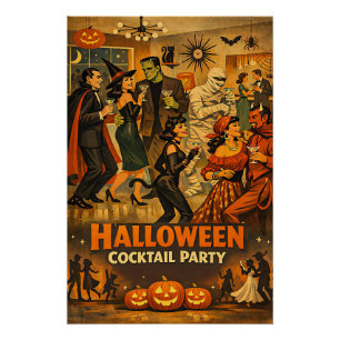 Mid Century Retro 50s Halloween Martini Party Poster
