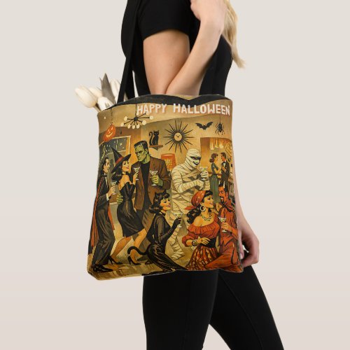 Mid Century Retro 50s Halloween Martini Party Tote Bag