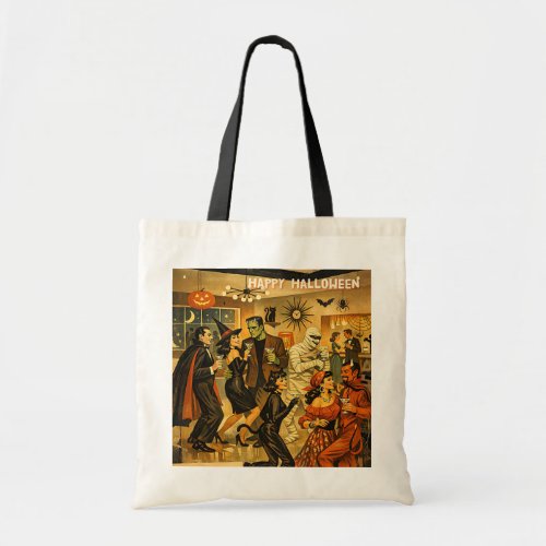 Mid Century Retro 50s Halloween Martini Party Tote Bag