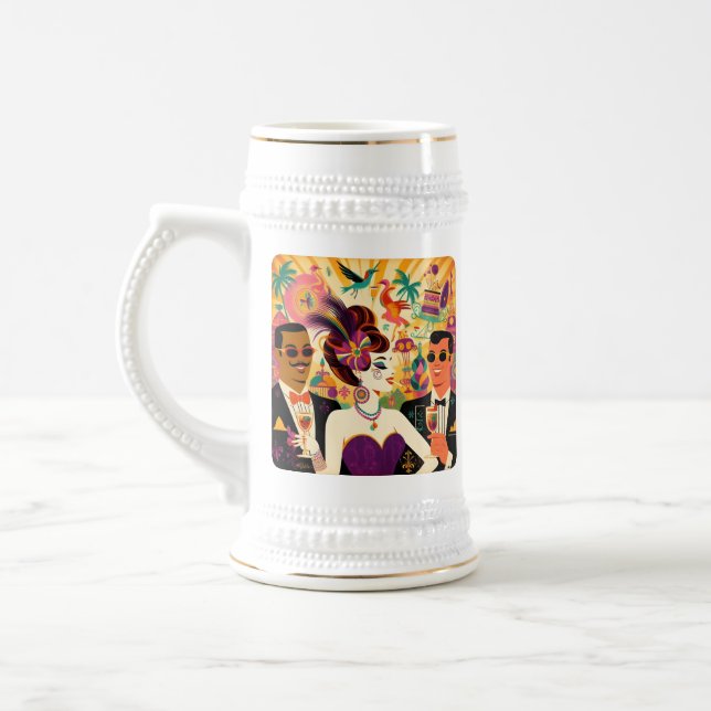 Mid Century Retro 60s Mardi Gras Cocktail Party Beer Stein (Left)