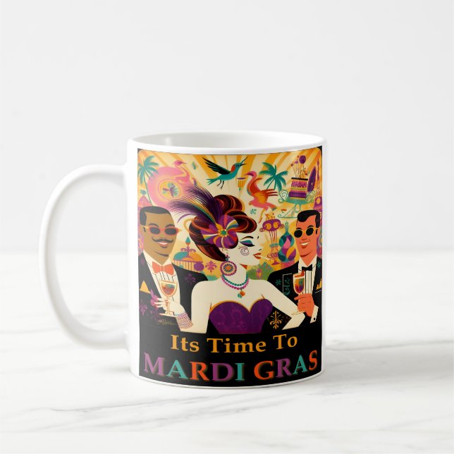 Mid Century Retro 60s Mardi Gras Cocktail Party Coffee Mug (Left)