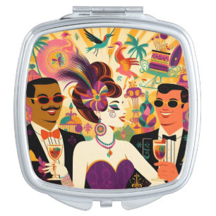Mid Century Retro 60s Mardi Gras Cocktail Party Compact Mirror