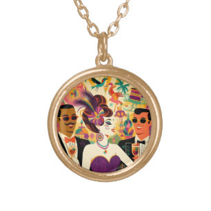 Mid Century Retro 60s Mardi Gras Cocktail Party Gold Plated Necklace