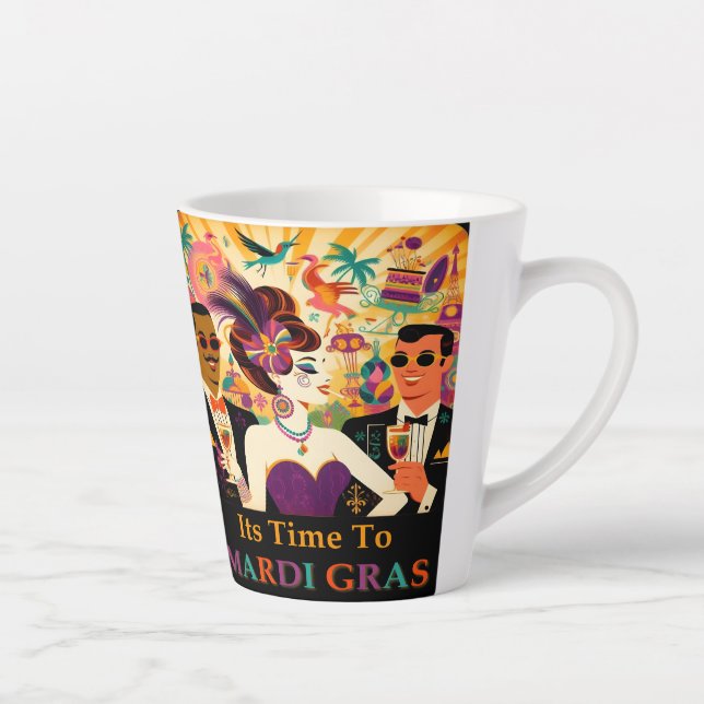Mid Century Retro 60s Mardi Gras Cocktail Party Latte Mug (Right)