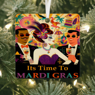 Mid Century Retro 60s Mardi Gras Cocktail Party Metal Ornament