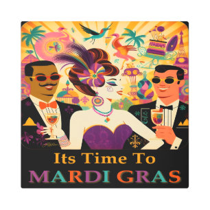 Mid Century Retro 60s Mardi Gras Cocktail Party Metal Print