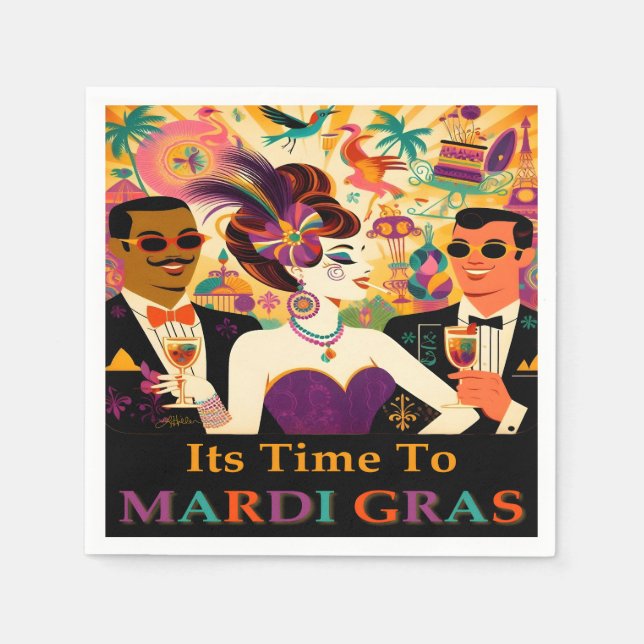 Mid Century Retro 60s Mardi Gras Cocktail Party Napkins (Front)