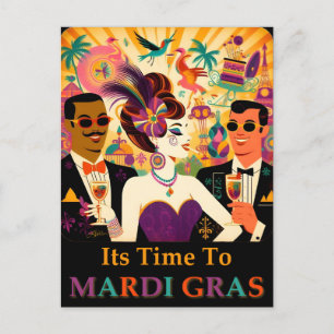 Mid Century Retro 60s Mardi Gras Cocktail Party Postcard