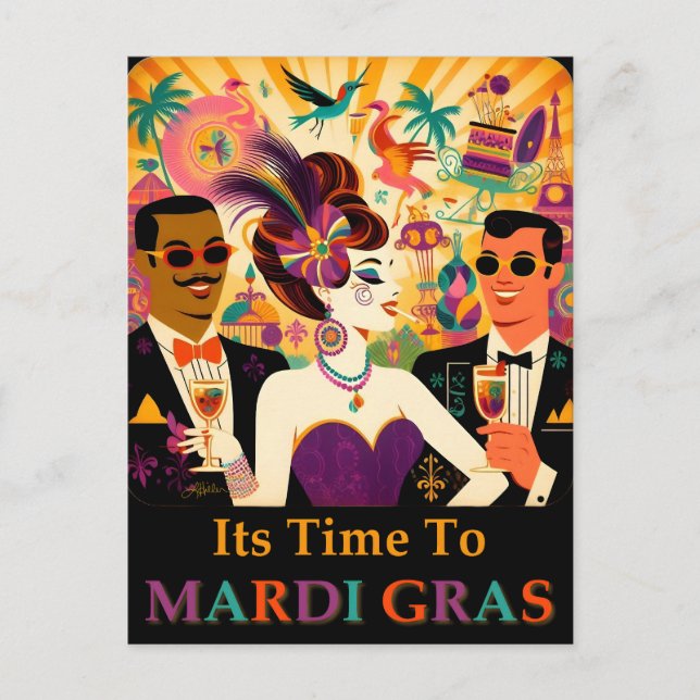 Mid Century Retro 60s Mardi Gras Cocktail Party Postcard (Front)