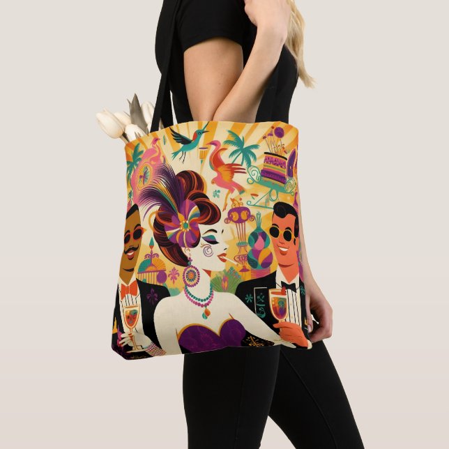 Mid Century Retro 60s Mardi Gras Cocktail Party Tote Bag (Close Up)