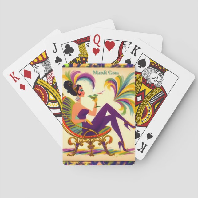 Mid Century Retro 60s Mardi Gras Martini Woman Poker Cards (Back)