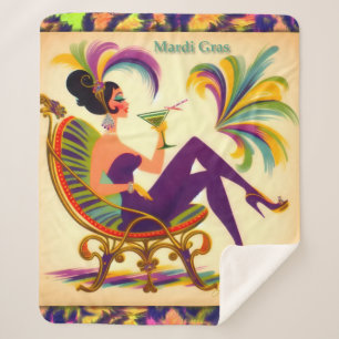 Mid Century Retro 60s Mardi Gras Martini Woman Sherpa Blanket