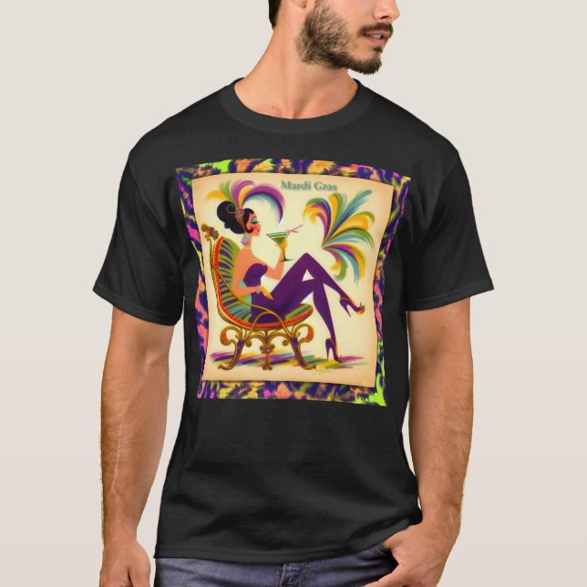 Mid Century Retro 60s Mardi Gras Martini Woman T-Shirt (Front)