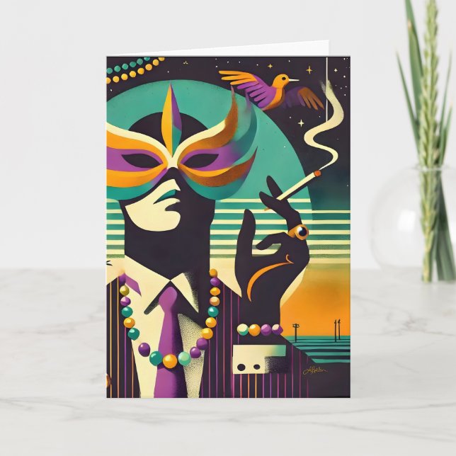 Mid Century Retro 60s Mardi Gras The Smoking Man Card (Front)