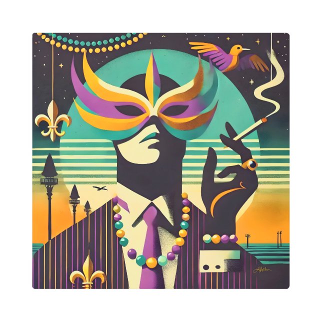Mid Century Retro 60s Mardi Gras The Smoking Man Metal Print (Front)