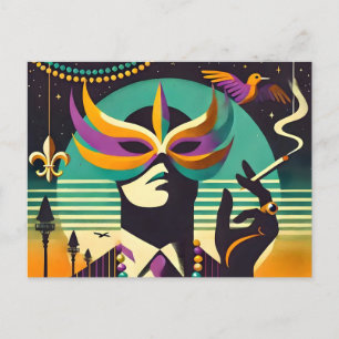 Mid Century Retro 60s Mardi Gras The Smoking Man Postcard