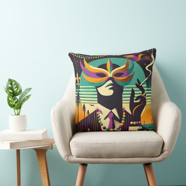 Mid Century Retro 60s Mardi Gras The Smoking Man Throw Pillow (Chair)