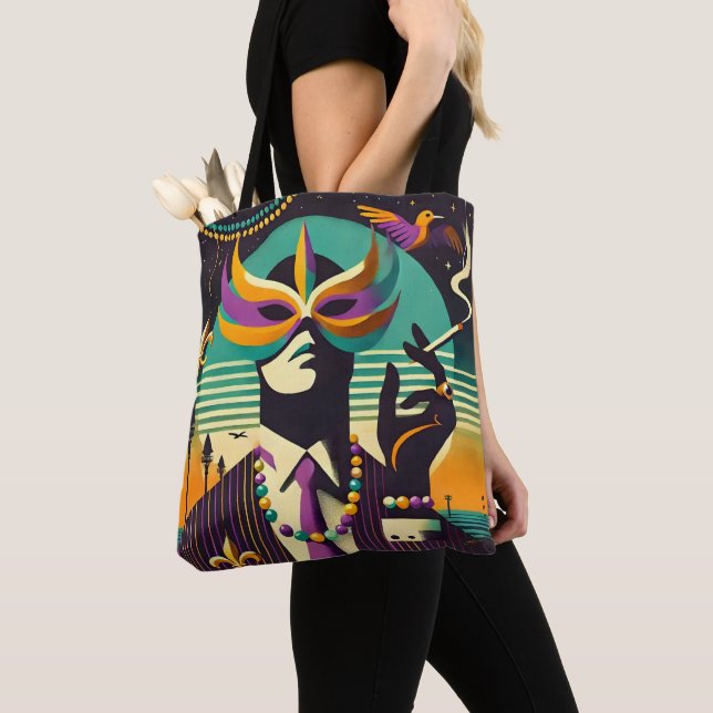 Mid Century Retro 60s Mardi Gras The Smoking Man Tote Bag (Close Up)