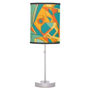 Mid Century Retro Abstract Orange and Aqua Table Lamp
