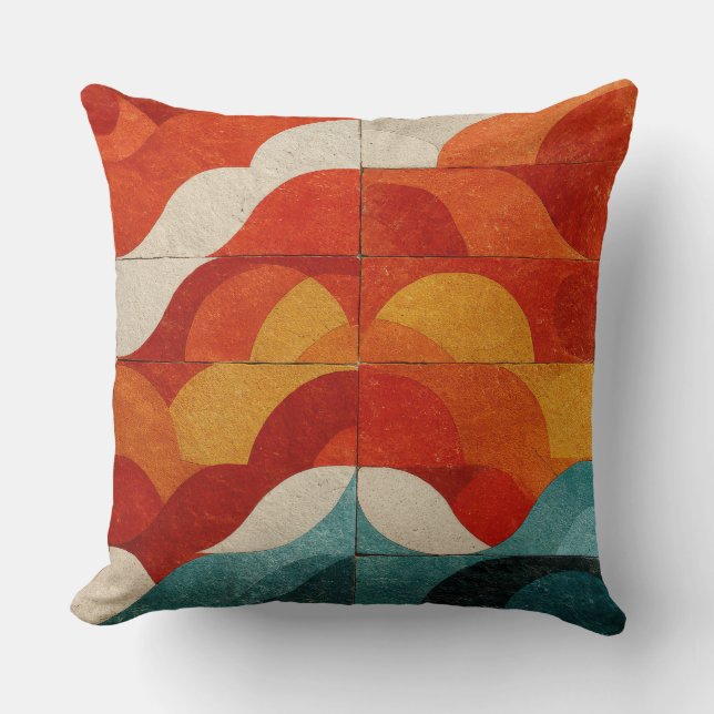 Mid-Century Retro Arch Tile Throw Pillow (Front)