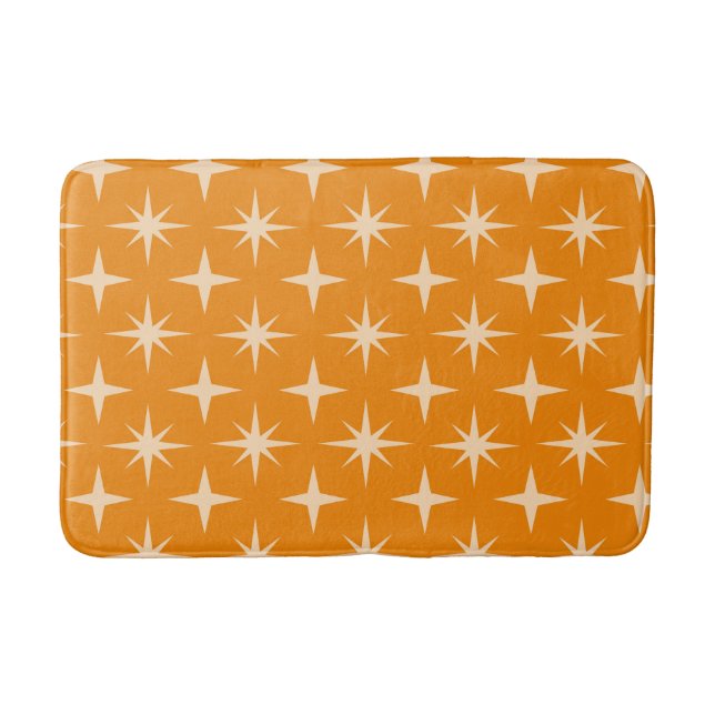 Mid Century Retro Atomic Stars Pattern on Orange   Bath Mat (Front)