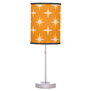 Mid Century Retro Atomic Stars Pattern on Orange   Table Lamp