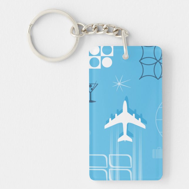 Mid-Century Retro Blue Jetliner Keychain (Front)