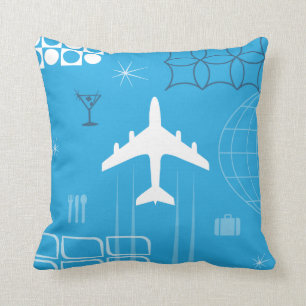 Mid-Century Retro Blue Throw Pillow