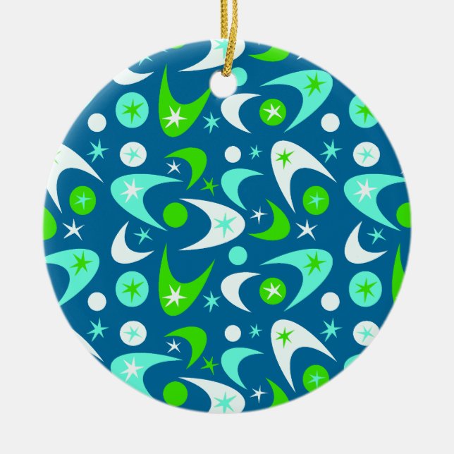 Mid Century Retro Boomerangs Ceramic Ornament (Front)