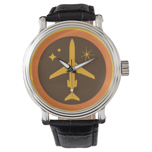 Mid-Century Retro Brown and Orange Jetliner Watch