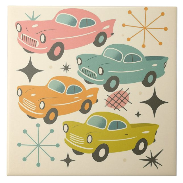 Mid-Century Retro Cars Atomic Starburst  Ceramic Tile (Front)