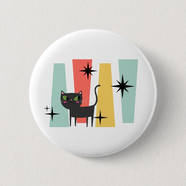 Mid Century Retro Cat  Button (Front)