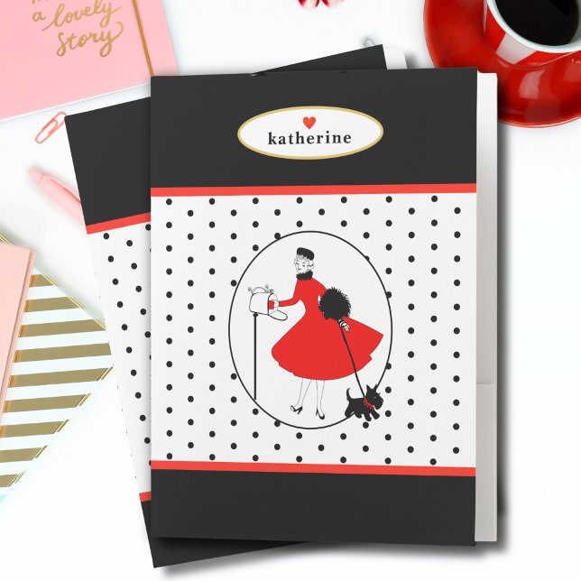 Mid Century Retro-chic Lady With Scottie Dog Pocket Folder (Creator Uploaded)