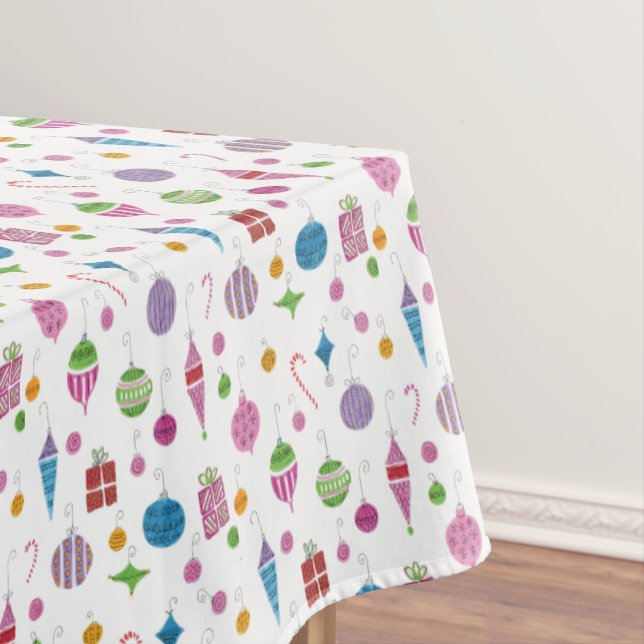 Mid-Century Retro Christmas Ornaments Hand-Drawn Tablecloth (In Situ)