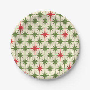 Mid-century Retro Christmas Starbursts Pattern Paper Plates