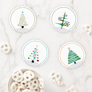 Mid Century Retro Christmas Trees Coaster Set