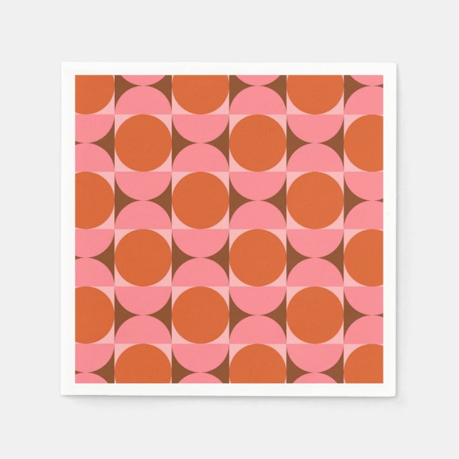 Mid century Retro Circles in pink and orange   Napkins (Front)