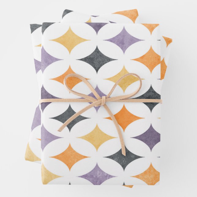 Mid-Century Retro Diamond Lattice Pattern Wrapping Paper Sheets (In situ)