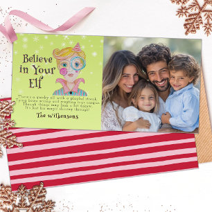 Mid Century Retro Elf 1 Photo Christmas Fun Poem Holiday Card