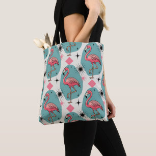 Mid Century Retro Flamingo Pattern Tote Bag